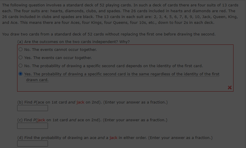 Solved The following question involves a standard deck of 52