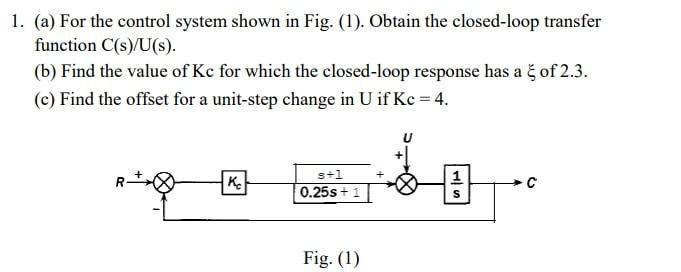 Solved 1. (a) For the control system shown in Fig. (1). | Chegg.com