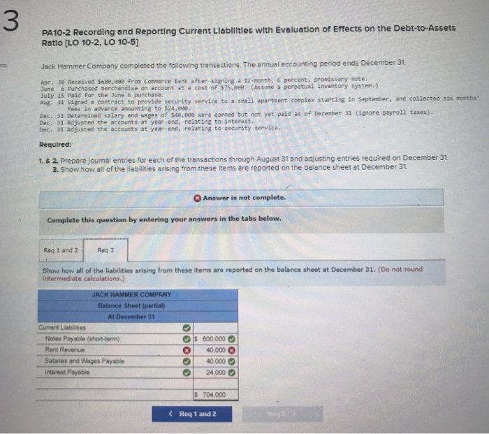 Solved Jack Hammer Company completed the following
