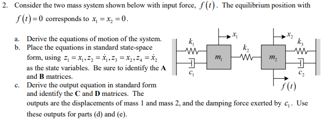 Solved 2. Consider the two mass system shown below with | Chegg.com
