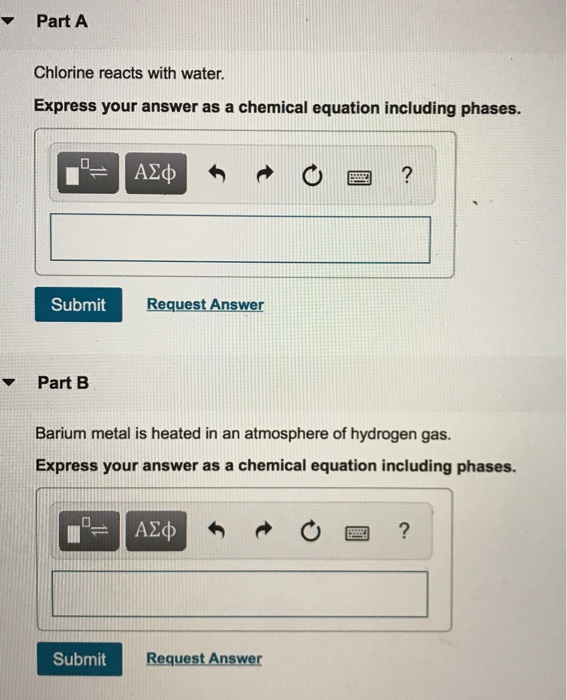 Solved PartA Chlorine reacts with water. Express your answer