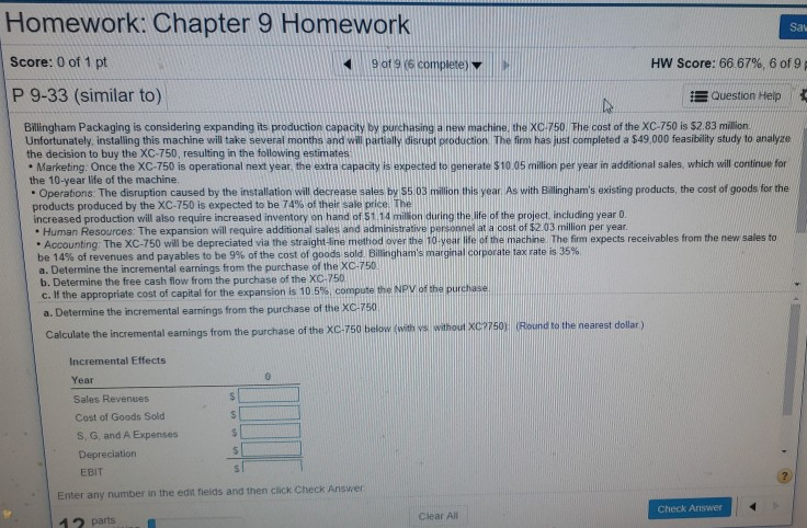 Solved Homework: Chapter 9 Homework Score: 0 of 1 pt P 9-33 | Chegg.com