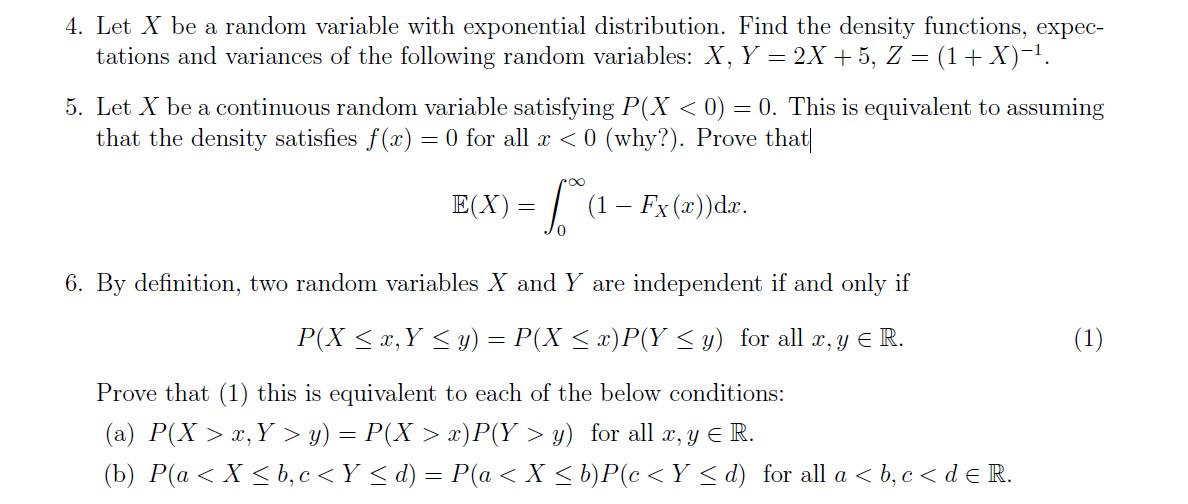 Solved 4 Let X Be A Random Variable With Exponential Dis Chegg Com