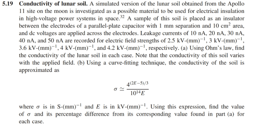 Solved 5.19 Conductivity of lunar soil. A simulated version | Chegg.com