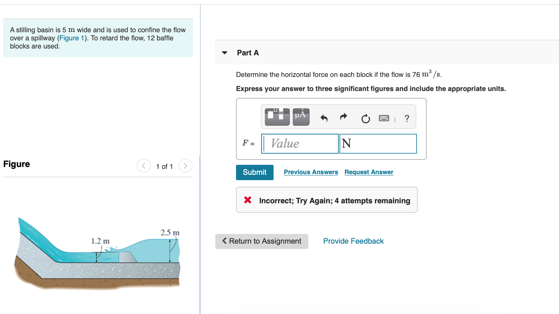 Solved A stilling basin is 5 m wide and is used to confine