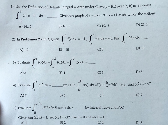 Solved 1) Use the Definition of Definite Integral = Area | Chegg.com