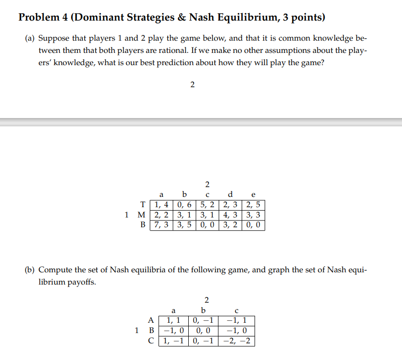 Solved Problem 4 (Dominant Strategies & Nash Equilibrium, 3 | Chegg.com