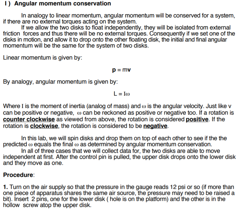 Solved Part 1: Angular momentum conservation. Both of the | Chegg.com
