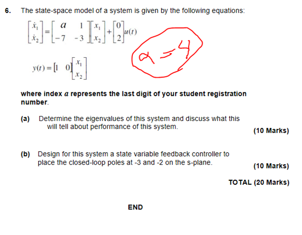 Solved 6. The state-space model of a system is given by the | Chegg.com