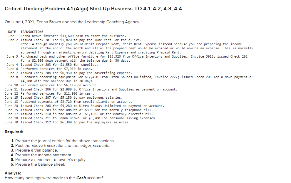 Solved Critical Thinking Problem 4.1 (Algo) Start-Up | Chegg.com