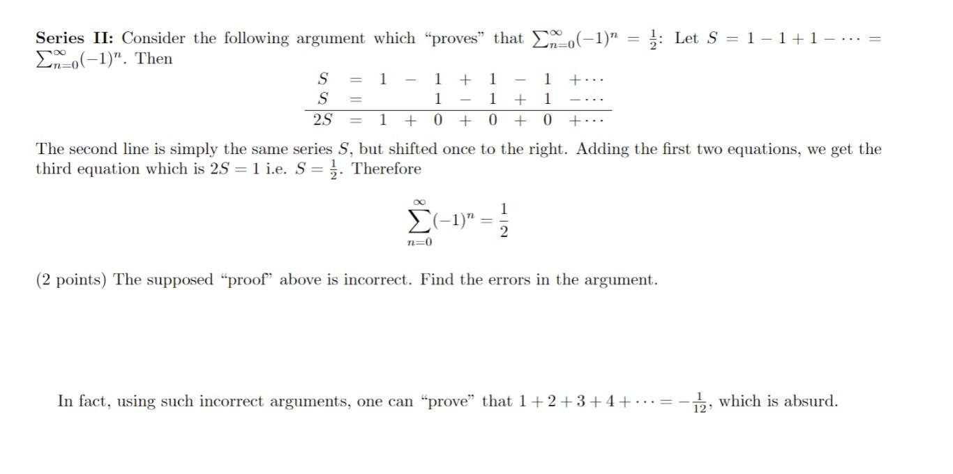 Solved Series II: Consider the following argument which | Chegg.com