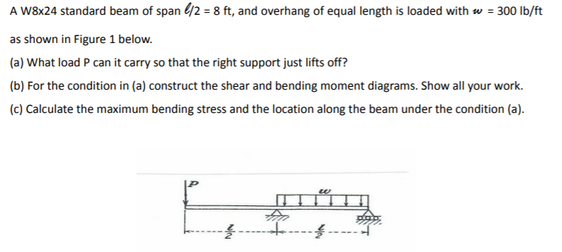 Solved A W8x24 standard beam of span (12 = 8 ft, and | Chegg.com