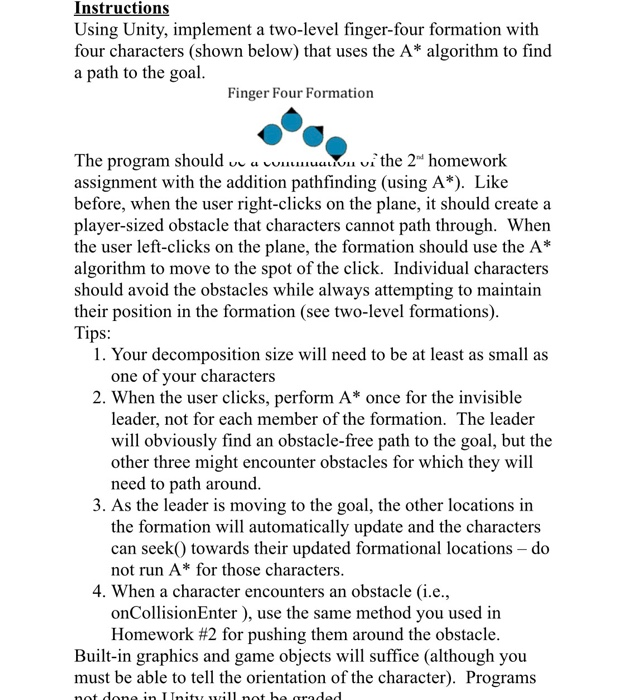 Using Unity, implement a two-level finger-four | Chegg.com