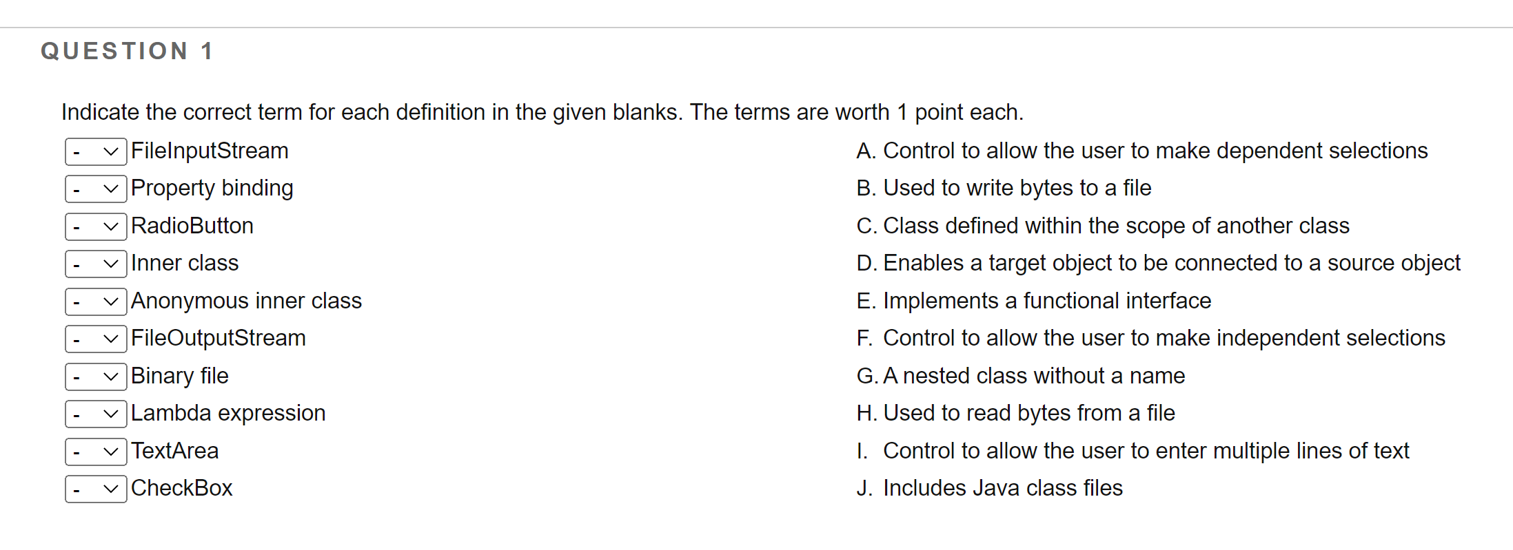 Solved Indicate the correct term for each definition in the | Chegg.com