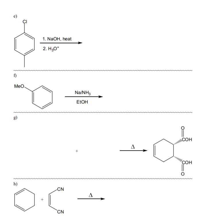 Solved CI 1. NaOH, Heat 2. H20* F) Meo Na/NH3 EtOH 9) COH + | Chegg.com