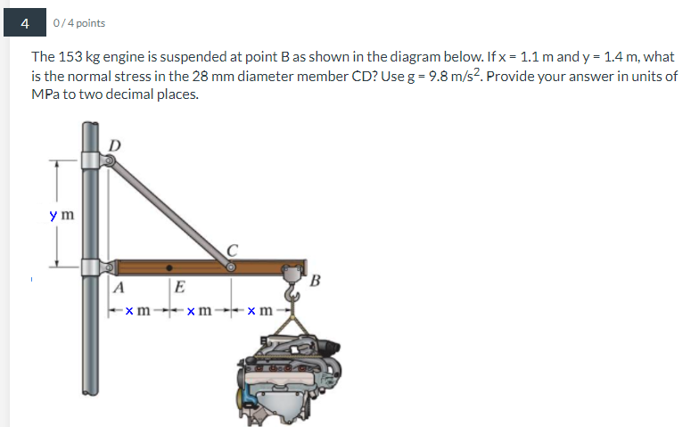 Solved The 153 kg engine is suspended at point B as shown in | Chegg.com