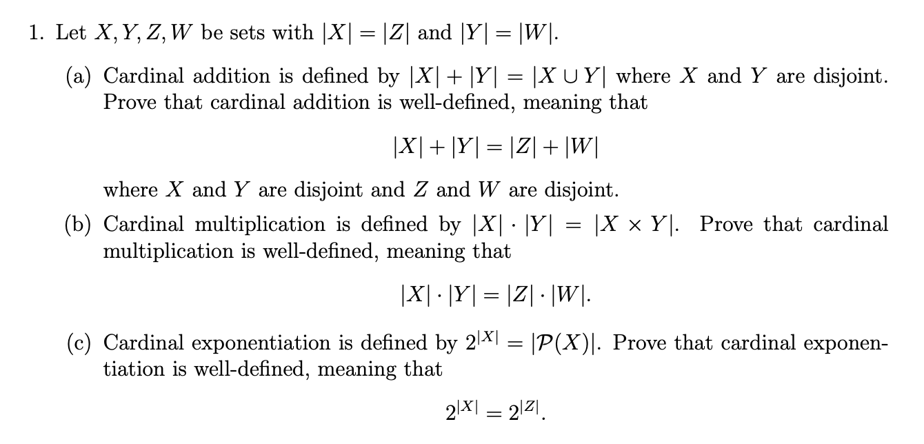 Solved 1 Let X Y Z W Be Sets With X 2 And Y Chegg Com