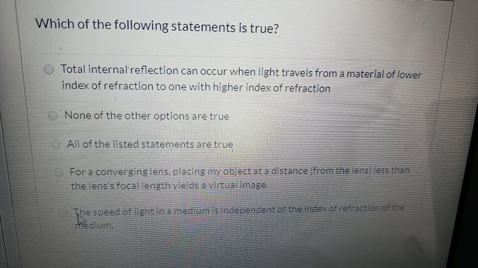 Solved Which of the following statements is true? O Total | Chegg.com