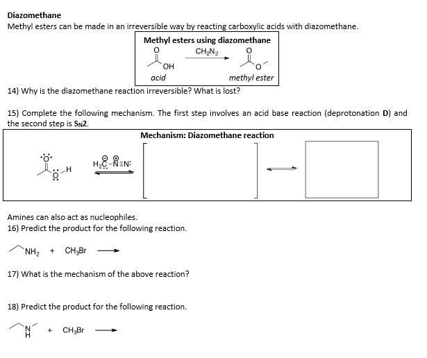 Solved Diazomethane Methyl esters can be made in an | Chegg.com