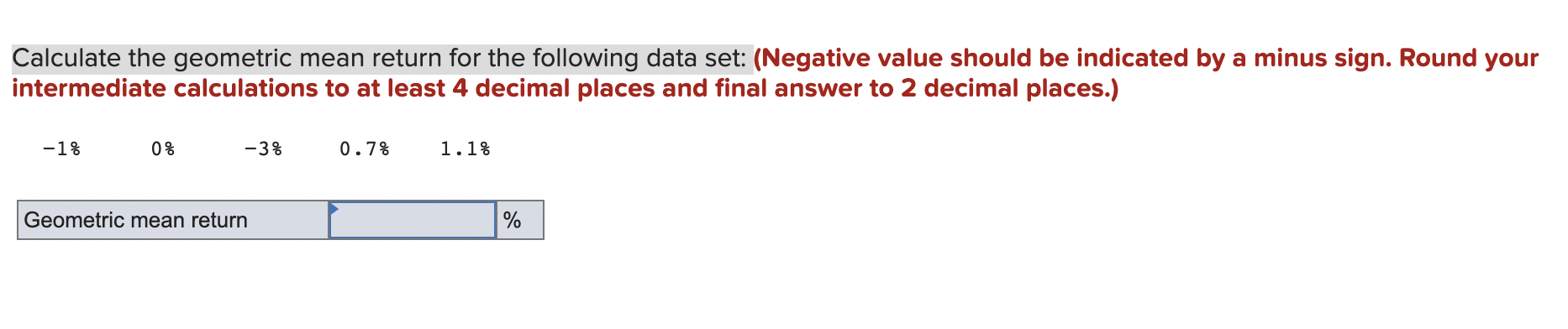 Solved Calculate the geometric mean return for the following | Chegg.com
