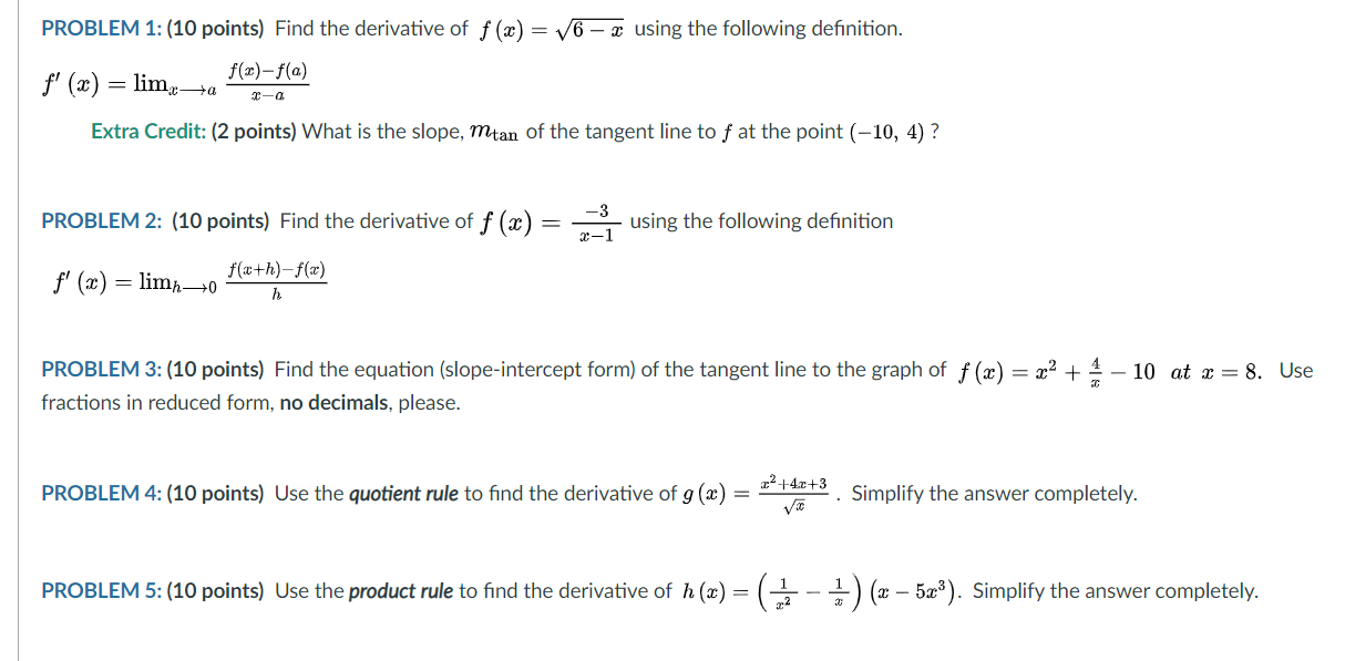 Solved PROBLEM 1: (10 points) Find the derivative of f (x) = | Chegg.com