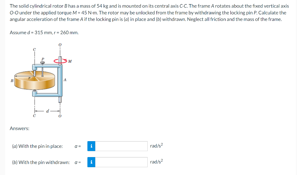 Solved The solid cylindrical rotor B has a mass of 54 kg and | Chegg.com
