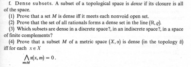 Solved f. Dense subsets. A subset of a topological space is | Chegg.com