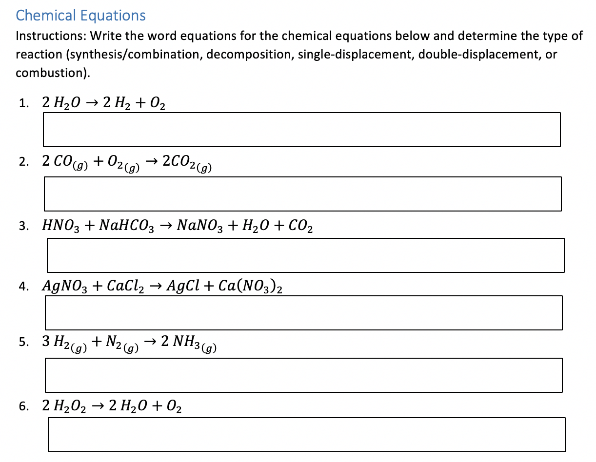 Solved Chemical Equations Instructions Write The Word Chegg