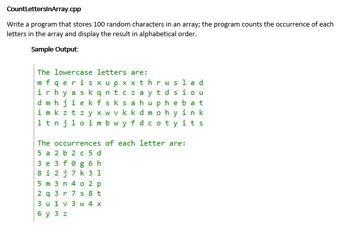 Solved CountLetterslnArray.cpp Write a program that stores | Chegg.com