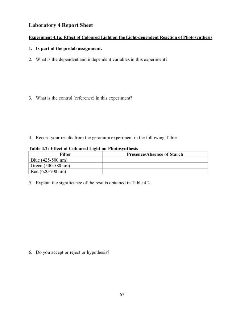Laboratory 4 Report Sheet Experiment 4.1a: Effect of | Chegg.com