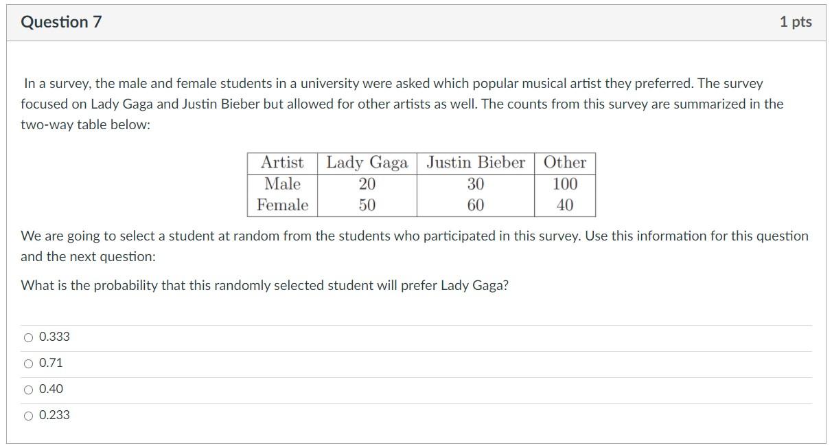 Solved Question 8 1 pts Given that the student selected | Chegg.com