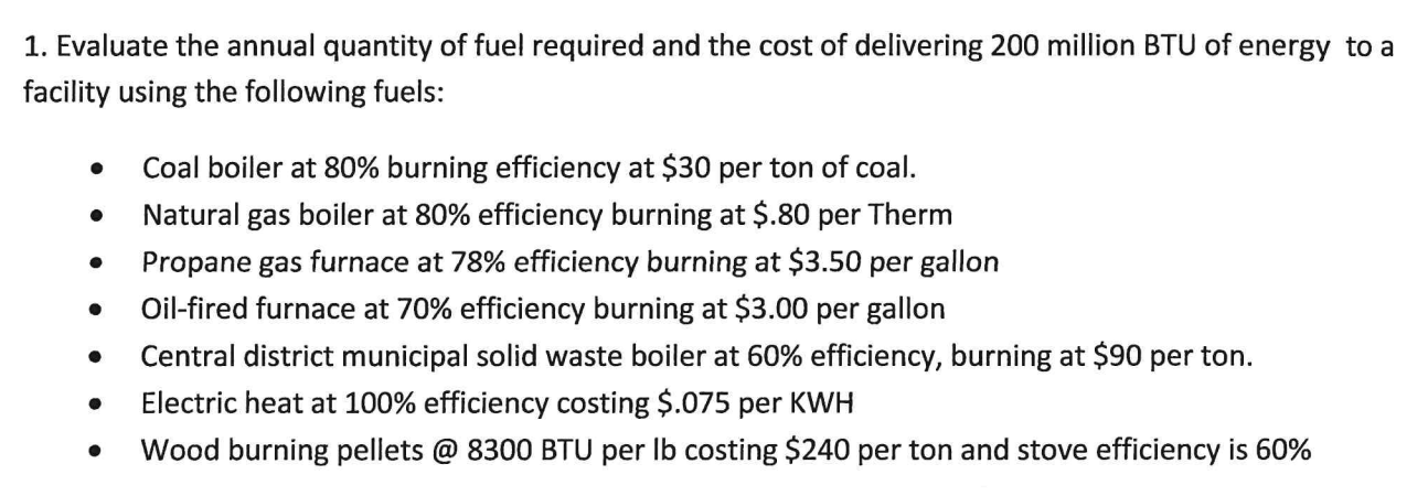 Solved 1. Evaluate the annual quantity of fuel required and | Chegg.com