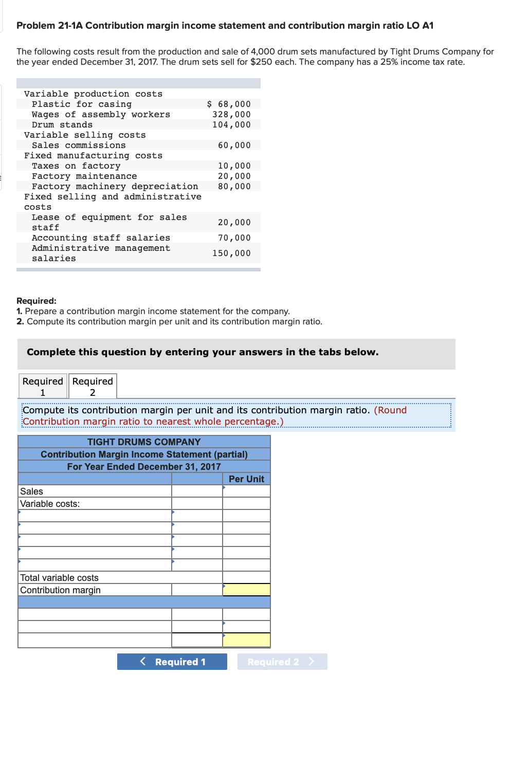 Solved Problem 21 1a Contribution Margin Income Statement 