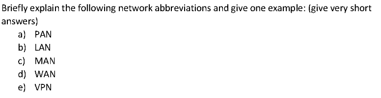 Solved Briefly explain the following network abbreviations | Chegg.com