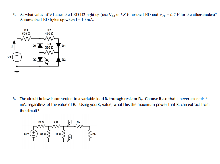 Solved 5. At what value of VI does the LED D2 light up (use | Chegg.com
