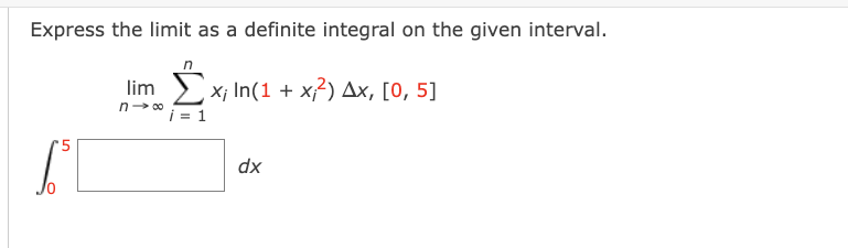 Solved Express the limit as a definite integral on the given | Chegg.com