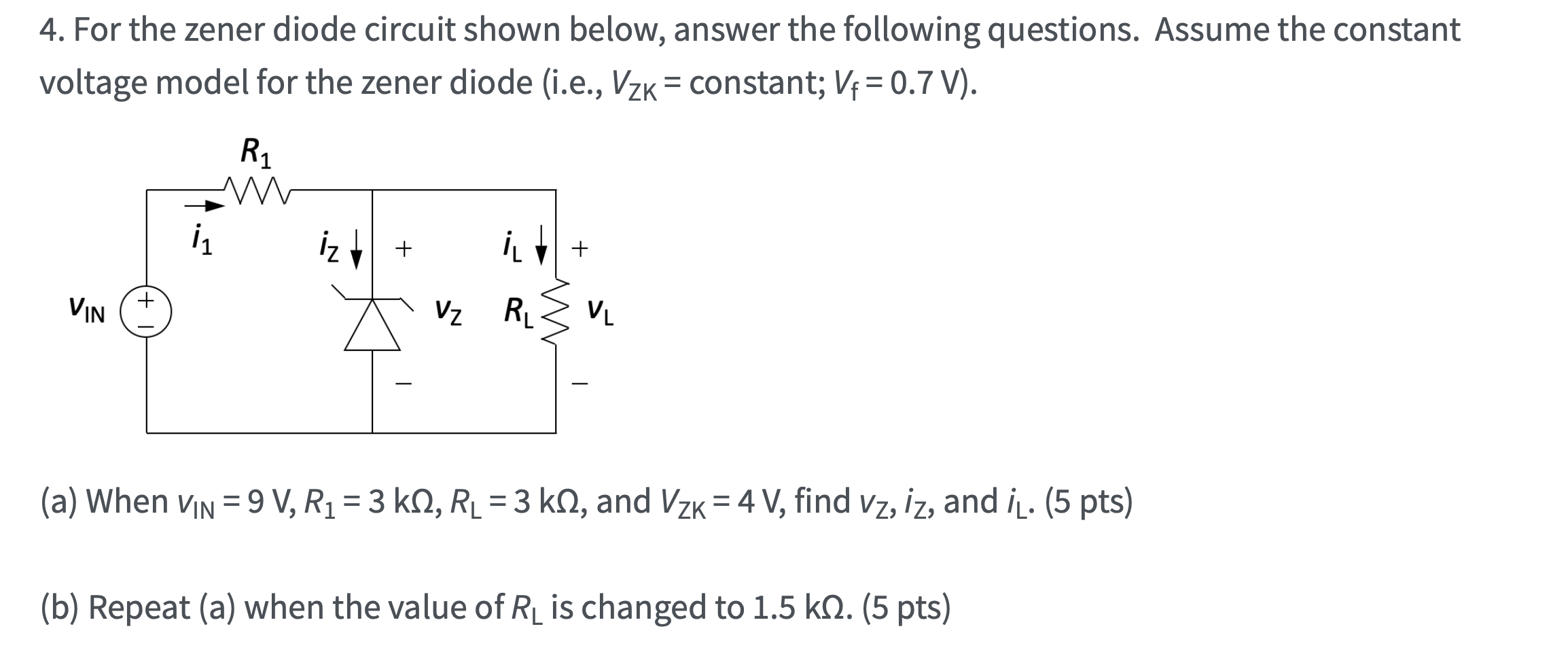 Solved 4. For The Zener Diode Circuit Shown Below, Answer | Chegg.com