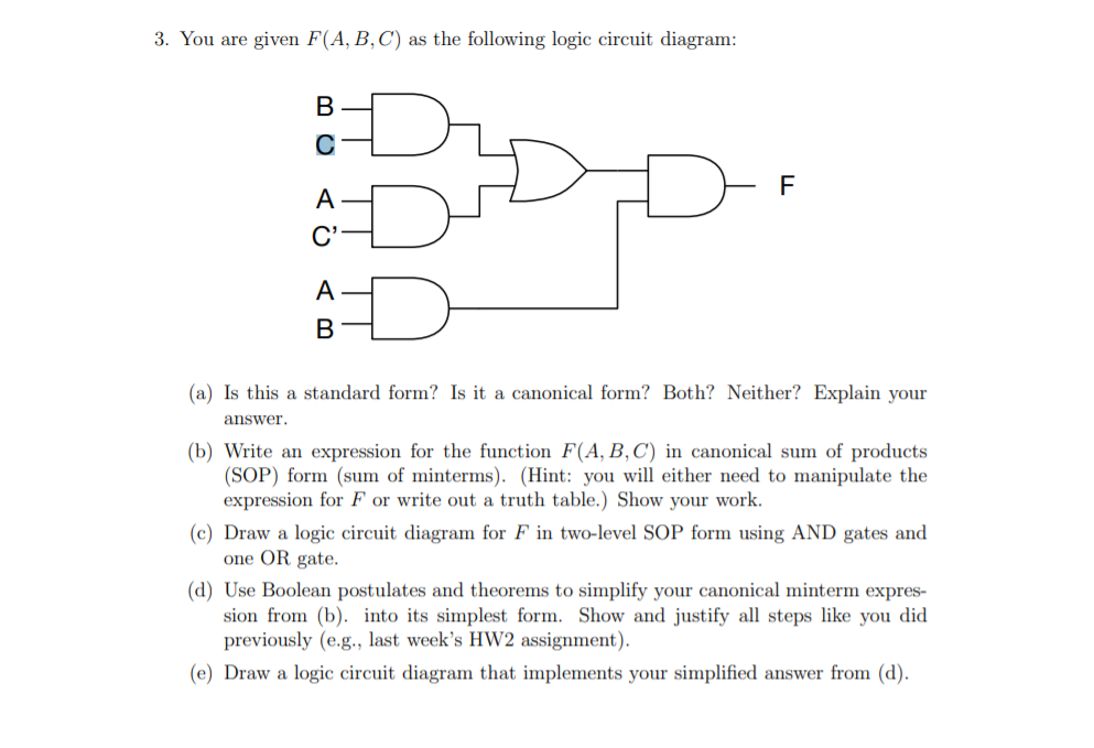 Solved 3. You are given F(A, B, C) as the following logic | Chegg.com