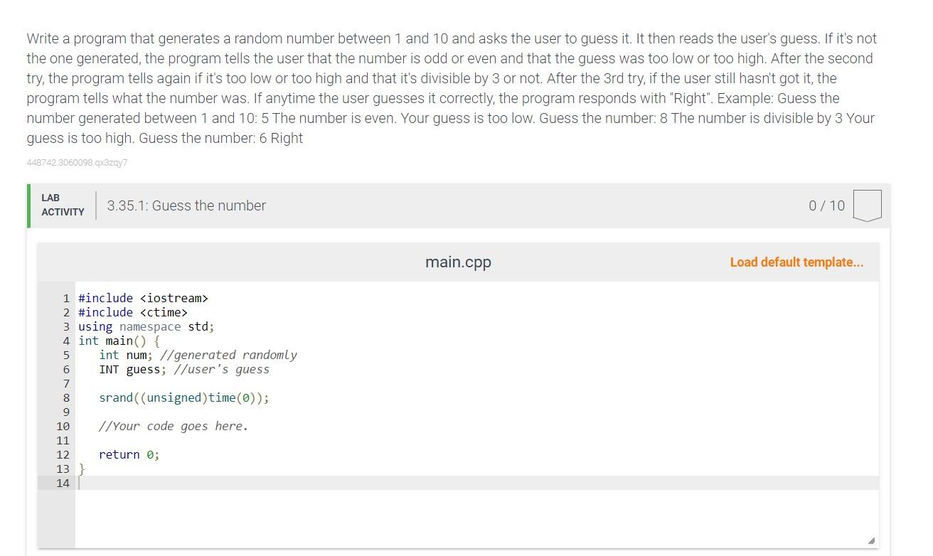 Solved C++ Please Write a program that generates a | Chegg.com