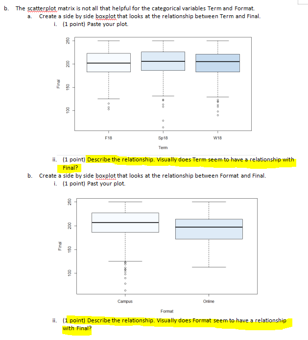 Solved b. The scatterplot matrix is not all that helpful for | Chegg.com
