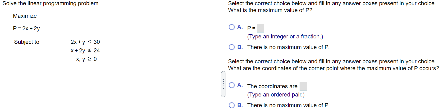 Solved Solve the linear programming problem. Select the | Chegg.com