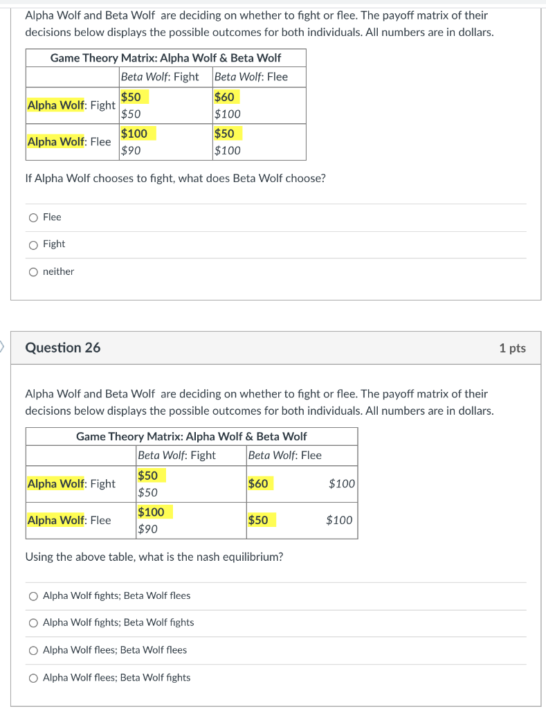 Solved Alpha Wolf and Beta Wolf are deciding on whether to | Chegg.com