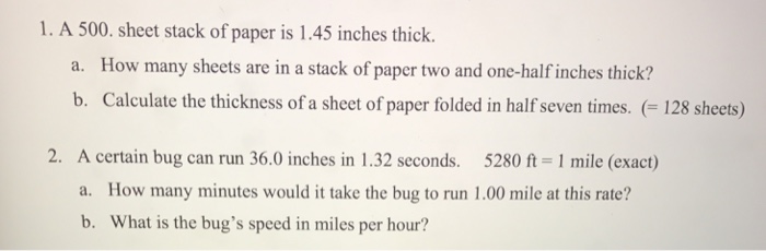 Solved A 500. sheet stack of paper is 1.45 inches thick. How | Chegg.com