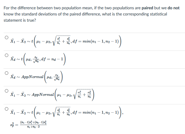 Solved For the difference between two population mean, if we | Chegg.com