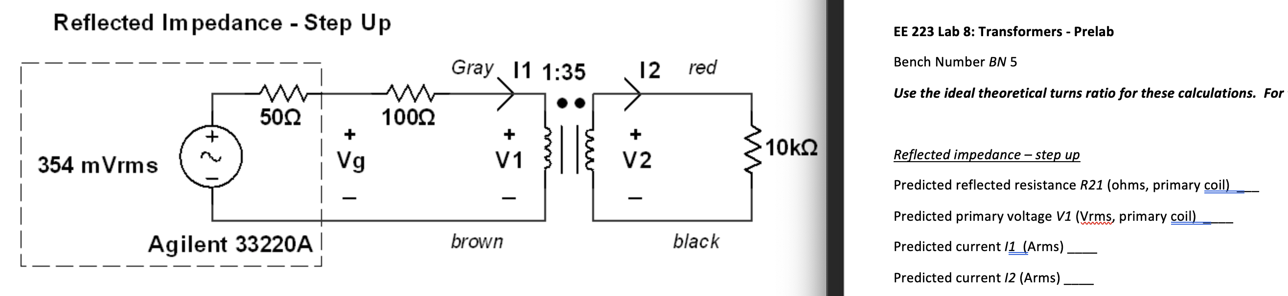 Solved Reflected Impedance - Step Up EE 223 Lab 8: | Chegg.com
