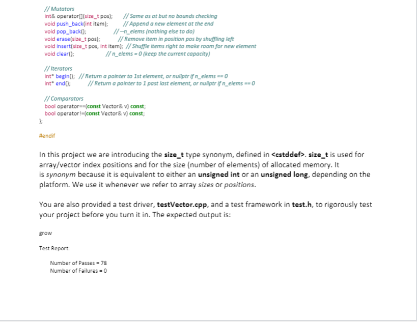I have to implement a Vector class using pointers in | Chegg.com