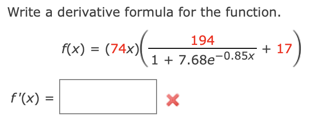 Solved Write a derivative formula for the function. | Chegg.com