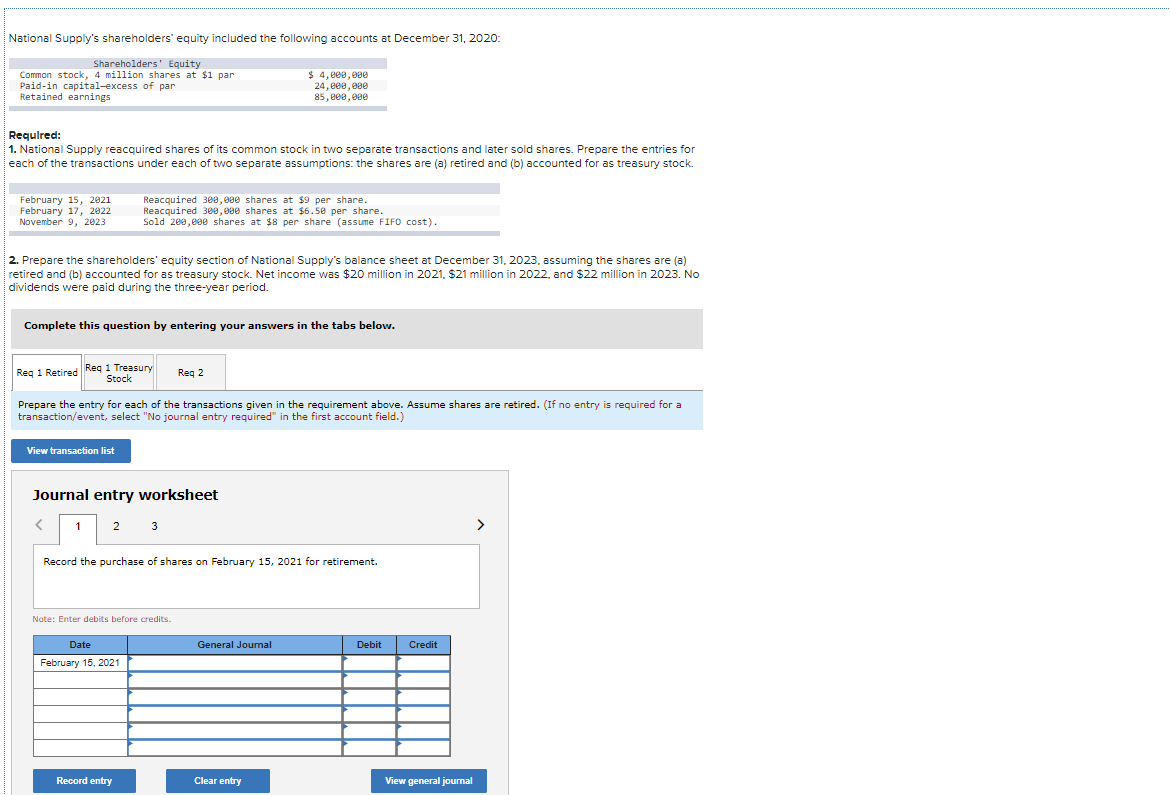 Solved National Supply's Shareholders' Equity Included The | Chegg.com