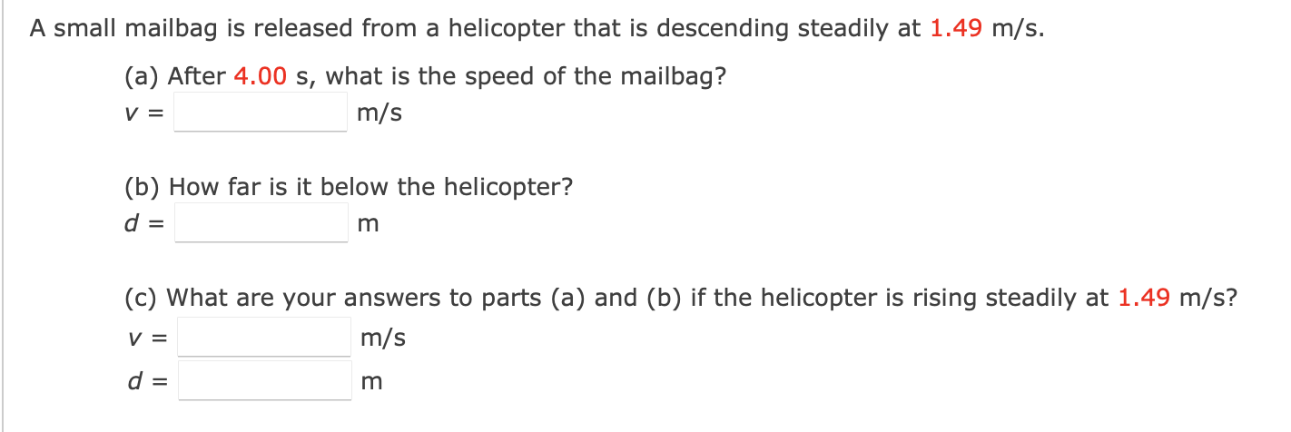 Solved A Small Mailbag Is Released From A Helicopter That Is | Chegg.com