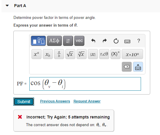 Solved Part A Determine Power Factor In Terms Of Power | Chegg.com